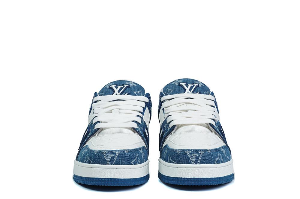 PK god Louis Vuitton LV Trainer Monogram Denim White Blue retail materials ready to ship